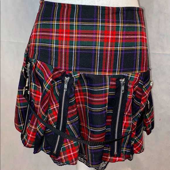 Plaid tartan pleated bondage mini kilt skirt - Picture 3 of 7